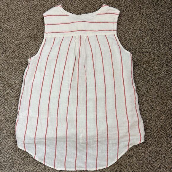 C&C California Red Striped 100% Linen Button Down Sleeveless Shirt Womens Large - Picture 9 of 9